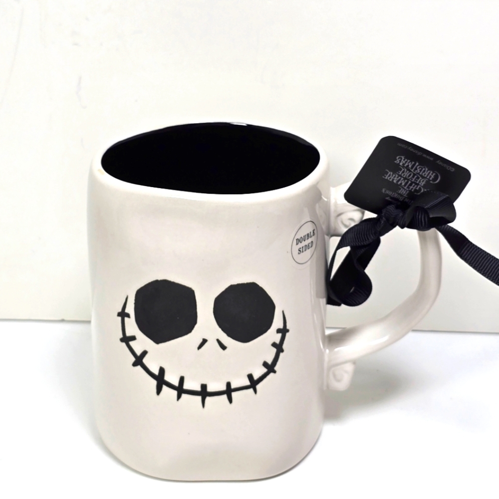 Rae Dunn White Ceramic Mug Jack Nightmare Before Christmas Black Skull Face NWT
